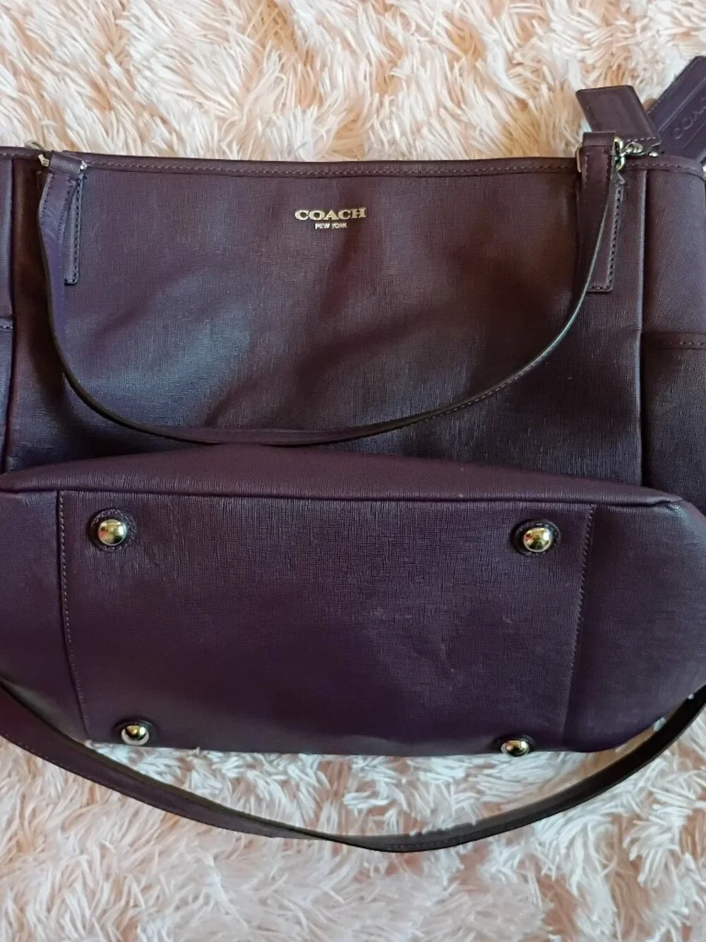 Coach Purple Saffiano Leather Diaper Tote Bag